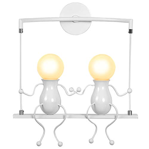 KAWELL Humanoid Kreative Wandleuchte Moderne Wandlampe Einfache Kerzen Wandleuchten Art Deco Max 60W E27 für Kinder Zimmer, Schlafzimmer Nachttisch, Treppen, Flur, Restaurant, Küche, Swing Weiß x2 von KAWELL