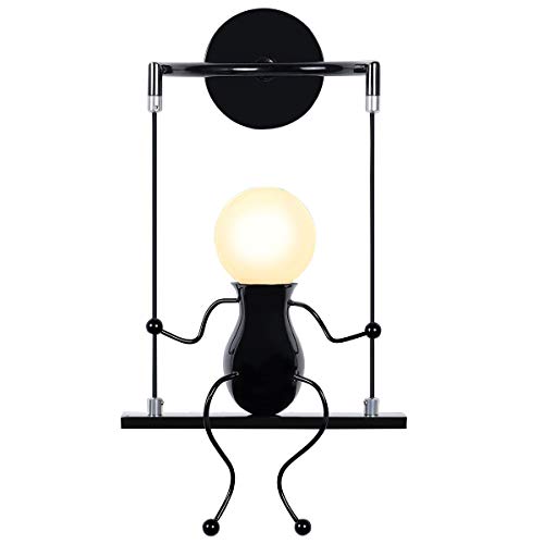 KAWELL Humanoid Kreative Wandleuchte Moderne Wandlampe Einfache Kerzen Wandleuchten Art Deco Max 60W E27 für Kinder Zimmer, Treppen, Flur, Restaurant, Küche, Swing Schwarz x1 von KAWELL