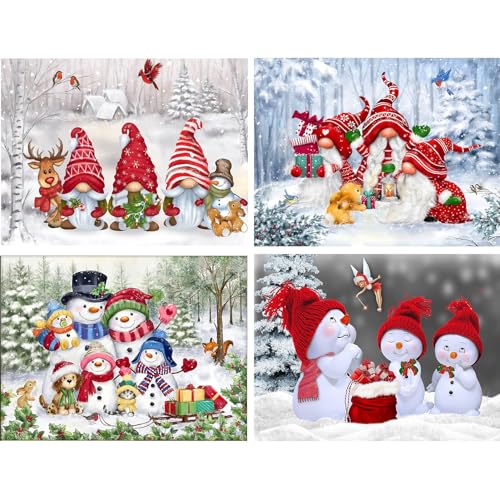 HAWILL Weihnachten Diamond Painting, 4 Stück Zwerge Schneemann 5D Diamant Painting Bilder Erwachsene Weihnachten Winter DIY Diamond-Painting für Wohnzimmer Schlafzimmer Büro Wand Weihnachtsdeko von HAWILL