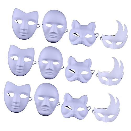 HAWILLOSCH 16 Stück Teiliges DIY Papiermaske aus Unbemalte Katzen und V Form Masken Sichere Leichte Bastelmasken für Halloween Karneval Cosplay und Maskerade zum Bemalen und Gestalten von HAWILLOSCH