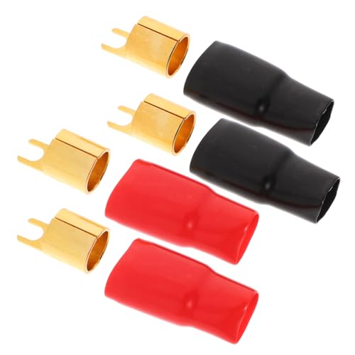 HAWILLOSCH 2 Paare Crimp Gabelkabelschuhe Vergoldete Kupferanschlüsse mit Schrumpfschlauch Korrosionsbeständig Sichere Lautsprecherkabeladapter für Strom Massekabel von HAWILLOSCH