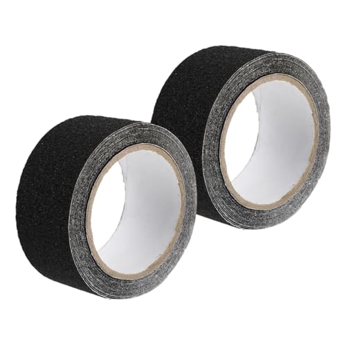 HAWILLOSCH 2 Rollen Rutschfeste PVC Matte Klebeband Abriebfest Antirutschstreifen für Treppen Innen und Außen Selbstklebend Schwarz Einfach Zuschneidbar und Anbringbar von HAWILLOSCH