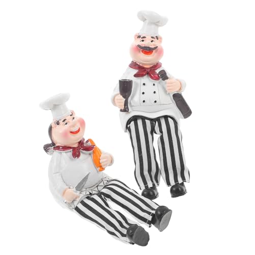 HAWILLOSCH 2stücke Kochfigur Aus Kunstharz Cartoon-koch-Statue Dekoration Für Küche Diner-tablett-dekor -küchenornament von HAWILLOSCH