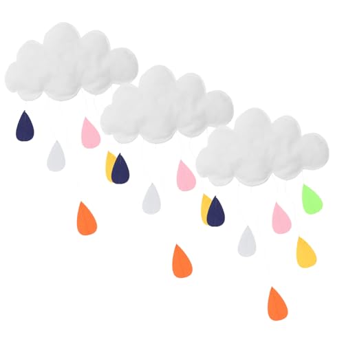 HAWILLOSCH 3 Stück Teiliges Wolken hängedekor aus Filz mit Bunten Regentropfen Leichte Wanddeko für Kinderzimmer Kindergarten und Party Filigrane Wolkenanhänger für Festliche Raumgestaltung von HAWILLOSCH
