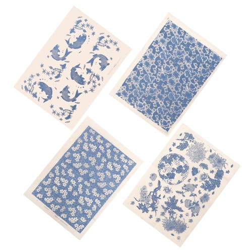 HAWILLOSCH 4 Blätter Teiliges Keramik Transferpapier für Hitzebeständiges Unterglasur Dekorpapier Einfach Zuschneidbar Wasseraktivierbar für DIY Keramik und Töpferarbeiten von HAWILLOSCH
