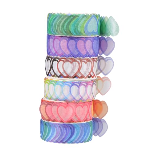 HAWILLOSCH 6 Rollen Washi Masking Tapes mit Herzmotiv pro Farbenfrohes Klebeband aus Hochwertigem Papier für Scrapbooking DIY Handwerk Kalender und Geschenkverpackung von HAWILLOSCH