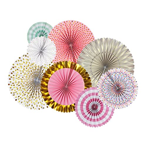 HAWILLOSCH 8 Stück Papierventilator Blumen -Set Fans Falten Lüfter Hochzeit Dekorationen Krepp Pastell Papierfächer- Klappventilatoren Masse Faltfächer für Frauen Golden von HAWILLOSCH