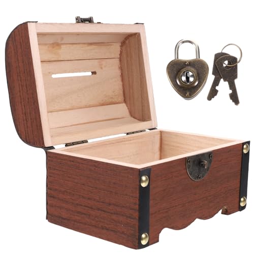 HAWILLOSCH Einzigartiges Aussehen Holz Aufbewahrungsbox Schloss Retro Stil Geld Sparen Sparschwein en Box Kiste Trunk Box von HAWILLOSCH