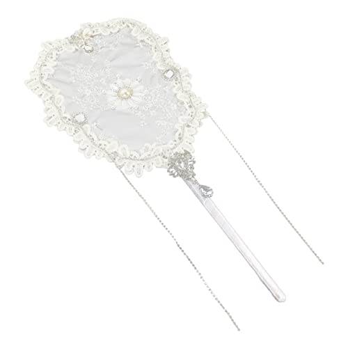 HAWILLOSCH Handgefertigter Blumenfächer mit Perlen Eleganter Fächer Satin und Spitze mit Quaste für Hochzeiten Tänze und Festliche Anlässe von HAWILLOSCH