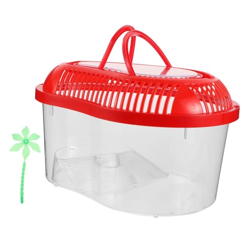 HAWILLOSCH Kleines Tragbares Reptilien und Fischtransportbehälter mit Lüftungslöchern Stabilem Kunststoff Sicherem Deckel und Tragegriff Geeignet für Bartagamen Schildkröten und Hamster Rot von HAWILLOSCH