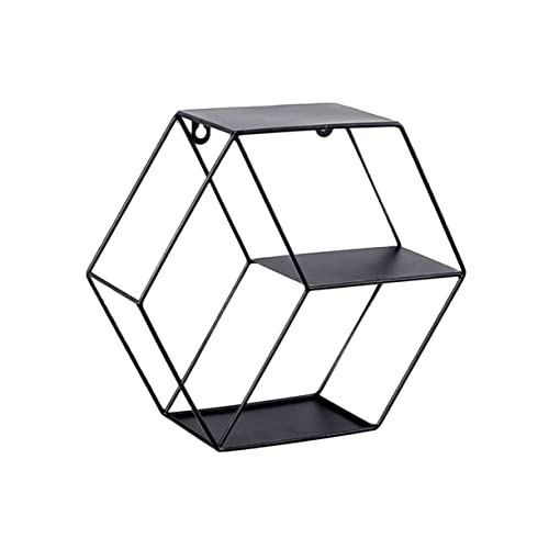 HAWILLOSCH Kreatives Nordisches Hexagon Wandregal aus Doppellagiges Aufbewahrungsregal ohne Bohren für Schlafzimmer Wohnzimmer und Küchendekoration Schwarz von HAWILLOSCH