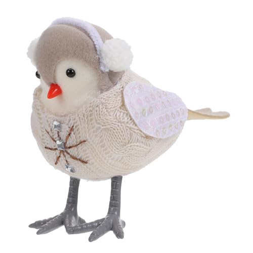 HAWILLOSCH Weihnachtliche Vogel Dekoration mit Kreativem Design Kleine Dekofigur für Fenster Garten Kamin und Schreibtisch Beige Weihnachtsdeko mit Festlicher Atmosphäre von HAWILLOSCH