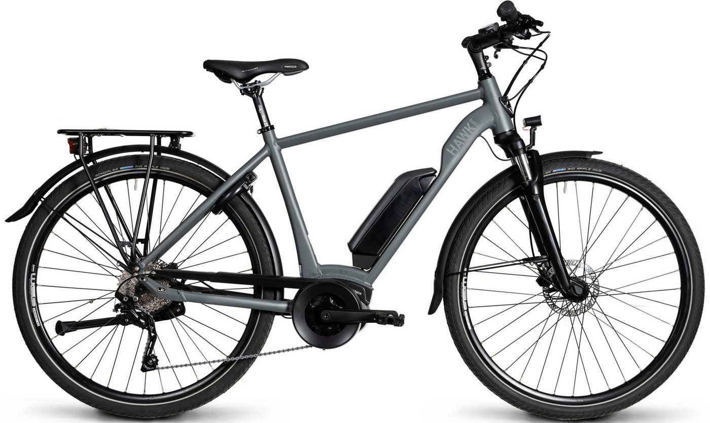 HAWK Bikes E-Bike E-Trekking 500 Gent, 10 Gang Shimano Deore Schaltwerk, Kettenschaltung, Mittelmotor, 500 Wh Akku von HAWK Bikes