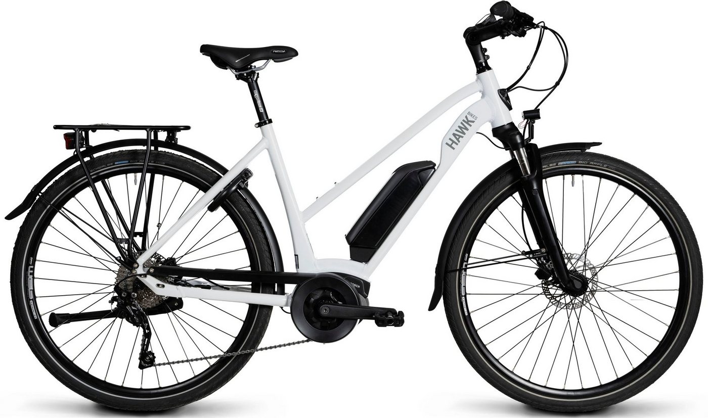 HAWK Bikes E-Bike E-Trekking 500 Lady, 10 Gang Shimano Deore Schaltwerk, Kettenschaltung, Mittelmotor, 5000 Wh Akku von HAWK Bikes