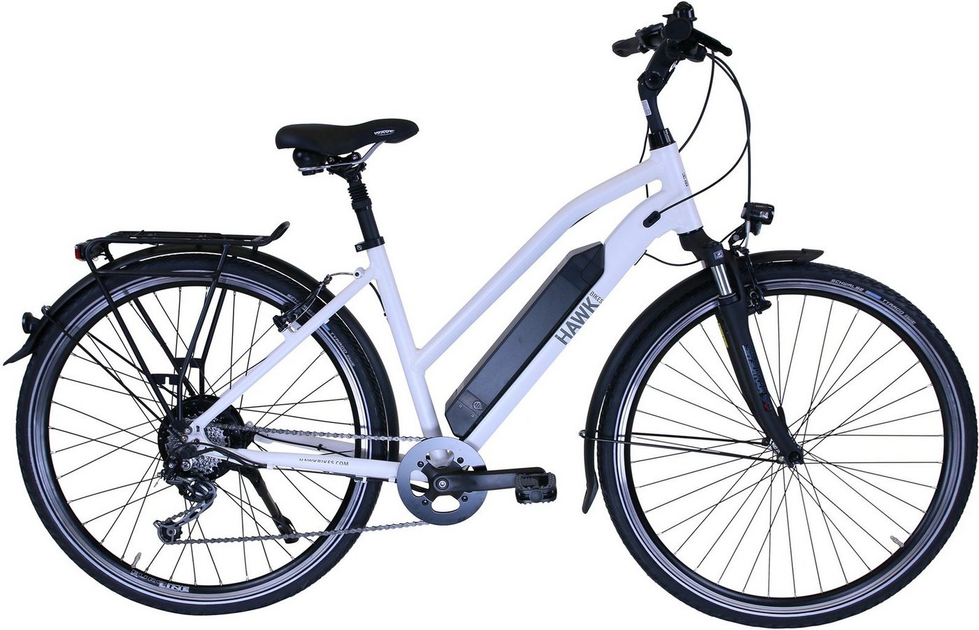 HAWK Bikes E-Bike HAWK, 8 Gang microSHIFT Microshift Schaltwerk, Kettenschaltung, Heckmotor, 418 Wh Akku von HAWK Bikes