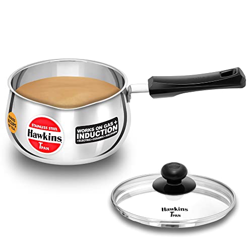 HAWKINS 2 Liter Edelstahl TPan mit Glasdeckel Induktion Stielkasserolle Stahlbesteck Silber (SST20G) von HAWKINS