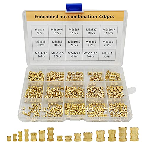 HAWKUNG 330 Stück Mutterneinsätze aus Messing M2/ M3/ M4/ M5 15 Größen Rändelmuttern Einbettmuttern Sortiment Kit mit Innengewinde, Einpressen in Löcher für 3D Drucke und Weitere Projekte von HAWKUNG