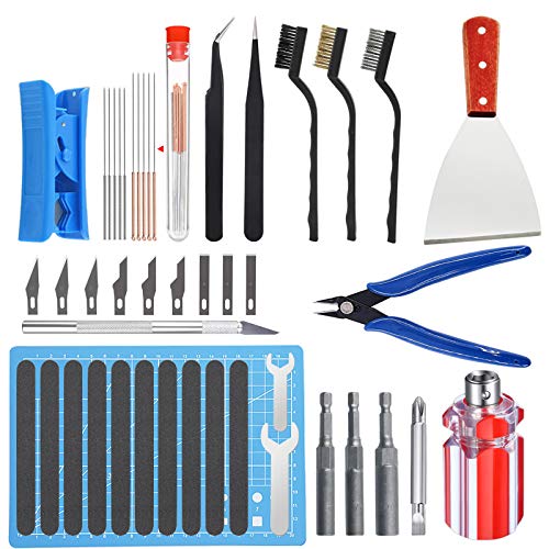 HAWKUNG 36 PCS 3D Drucker Tool Kit, 3 in 1 Düsenwechselwerkzeug, Nadeln, Zange, Pinzette, Schlüssel, Schaber, Bürste, Schneidematte, Clean Up Messer für Düsenwechsel und Modell Entfernen, Reinigung von HAWKUNG