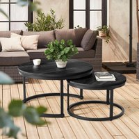 Hawthyhome - 2 Stücke Beistelltisch Set rund, Couchtisch aus Holz mit Metallrahmen,Moderne Kaffeetische Satztische für Wohnzimmer Schlafzimmer Schwarz Hawthyhome - 2 Stücke Beistelltisch Set rund, Couchtisch aus Holz mit Metallrahmen,Moderne Kaffeetische Satztische für Wohnzimmer Schlafzimmer Schwarz von HAWTHYHOME