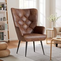 Eleganter Sessel polsterstuhl Ohnzimmer Sessel Schminktisch Stuhl mit Metall Beinen Sessel fürs Wohnzimmer/SchlafzimmerBis 150 kg belastbar Braun von HAWTHYHOME