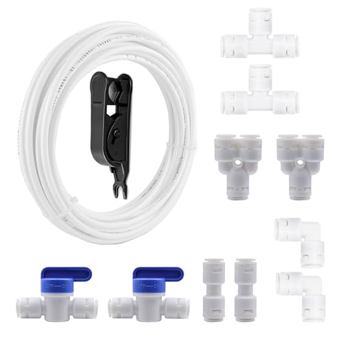 HAXIHA Wasserzulaufleitung Universal Anschluss-Set 10 M,Kühlschrankschlauch,10 Stück RO Water Filter Fitting Schlauchverbinder,für 3/8 Zoll Schlauch.Wasserschlauch(Y+T+I+L Typ Combo+Absperrventil) von HAXIHA