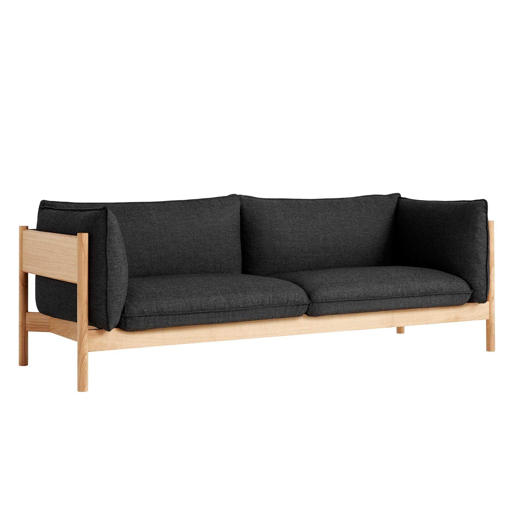 HAY - Arbour Eco 3-Sitzer Sofa - anthrazit/Stoff Re-Wool 198/Gestell Eiche massiv geölt und gewachst/LxBxH 220x87x75cm von HAY