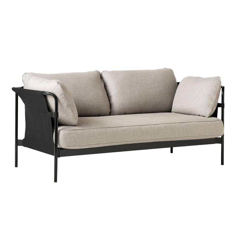 HAY - Can 2.0 2-Sitzer Sofa Gestell Stahl schwarz - grau/Stoff Romo Roden 04/Außenstoff Black Canvas/172x89x82cm/Gestell Stahl schwarz pulverbeschicht von HAY