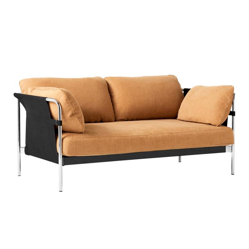 HAY - Can 2.0 2-Sitzer Sofa Gestell Stahl verchromt - braun/Stoff Romo Linara 142/Außenstoff Black Canvas/172x89x82cm/Standardgleiter von HAY
