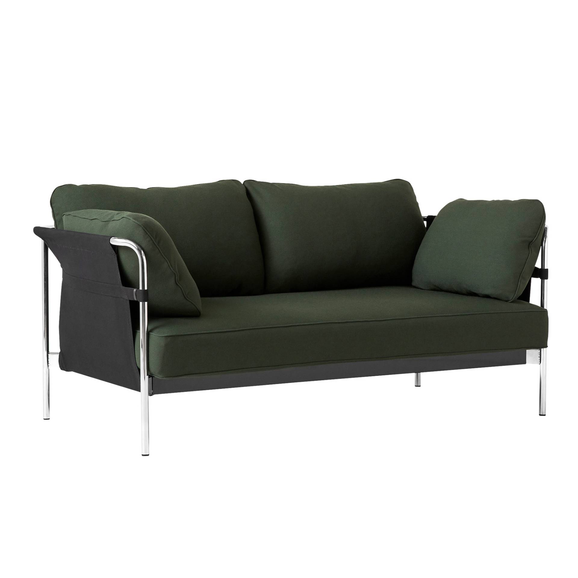 HAY - Can 2.0 2-Sitzer Sofa Gestell Stahl verchromt - dunkelgrün/Stoff Kvadrat Steelcut 975/Außenstoff Black Canvas/172x89x82cm/Standardgleiter von HAY