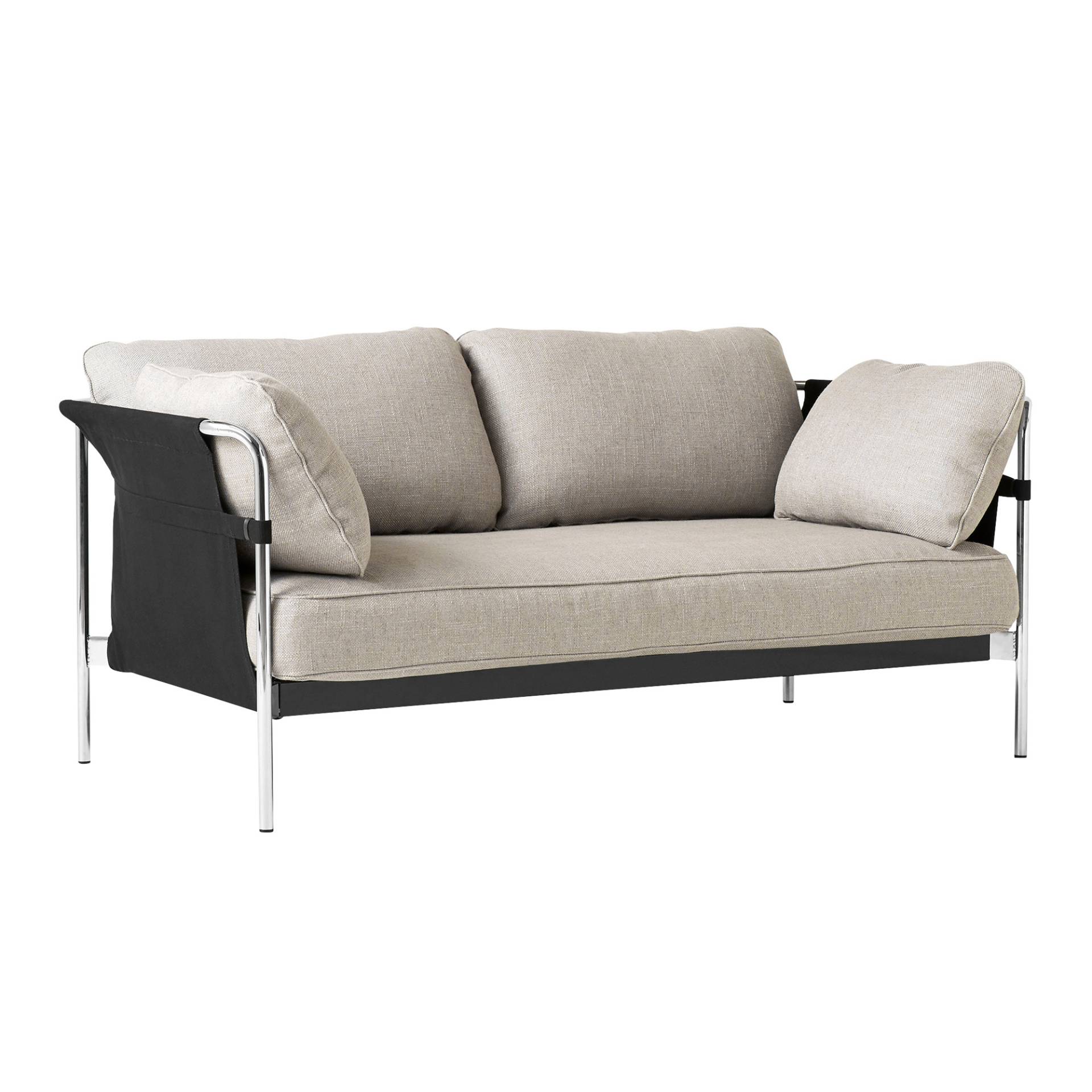 HAY - Can 2.0 2-Sitzer Sofa Gestell Stahl verchromt - grau/Stoff Romo Roden 04/Außenstoff Black Canvas/172x89x82cm/Standardgleiter von HAY
