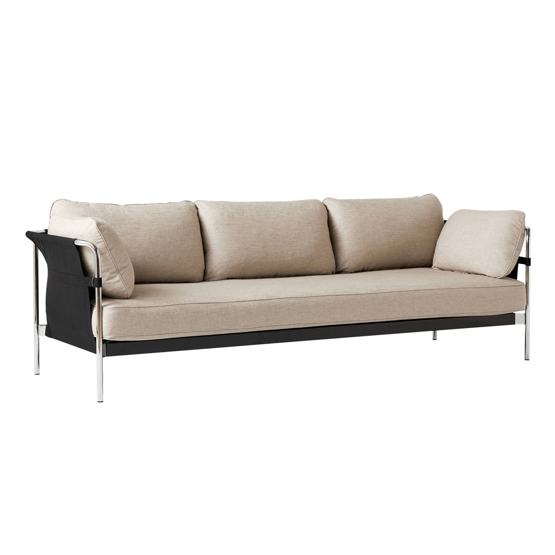 HAY - Can 2.0 3-Sitzer Sofa Gestell Stahl verchromt - hellbraun/Stoff Romo Ruskin 05/Außenstoff Black Canvas/247x89x82cm/Standardgleiter von HAY