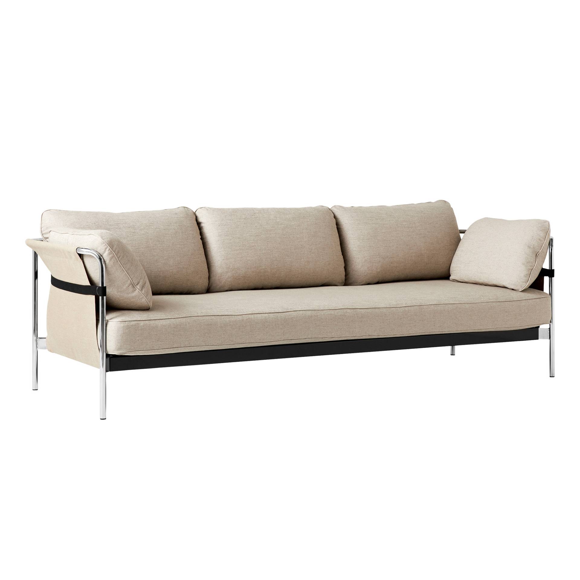HAY - Can 2.0 3-Sitzer Sofa Gestell Stahl verchromt - hellbraun/Stoff Romo Ruskin 05/Außenstoff Natural Canvas/247x89x82cm/Standardgleiter von HAY