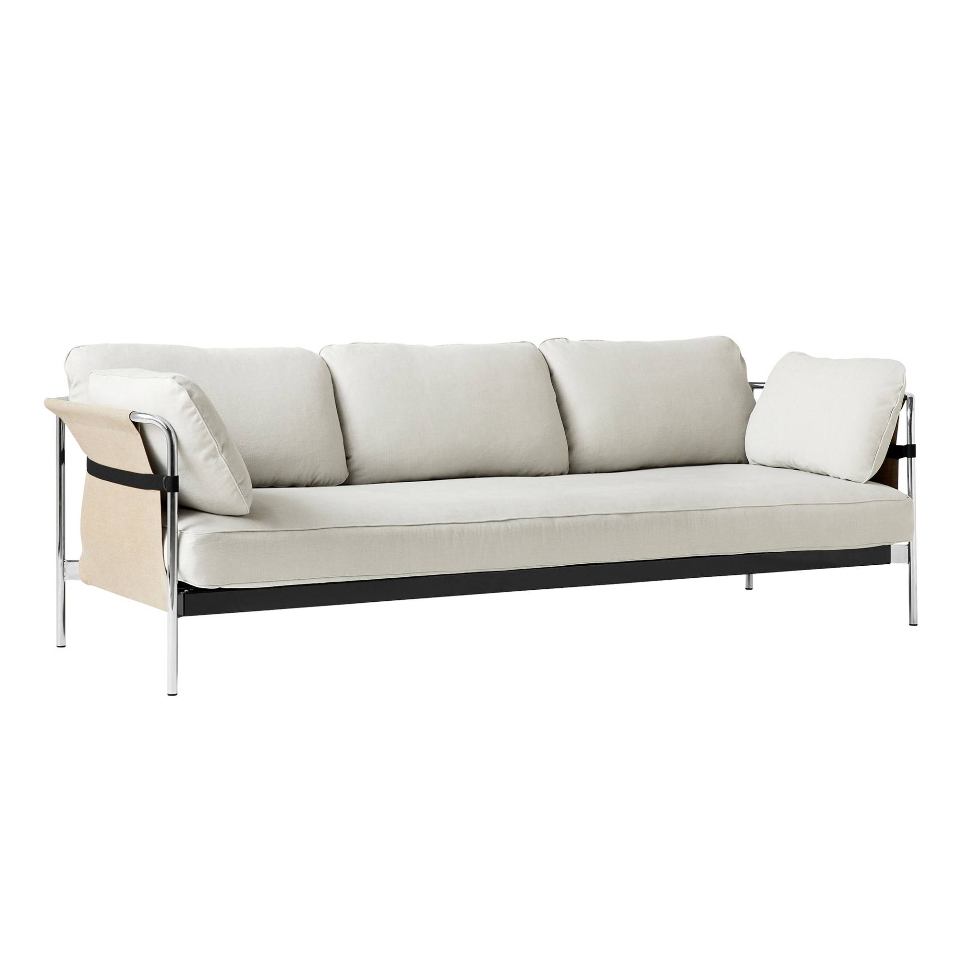 HAY - Can 2.0 3-Sitzer Sofa Gestell Stahl verchromt - hellgrau/Stoff Romo Linara 311/Außenstoff Natural Canvas/247x89x82cm/Standardgleiter von HAY