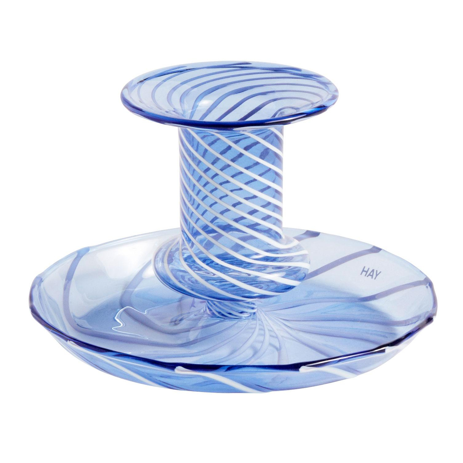 HAY - Flare Stripe Kerzenhalter - hellblau, weiß/Borosilikatglas/transparent/H 7,5cm/Ø 11cm von HAY
