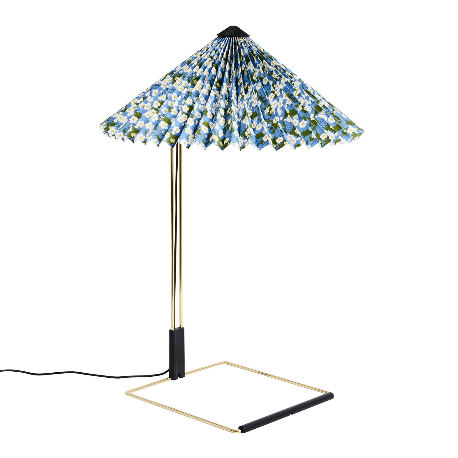 HAY - HAY x Liberty Matin LED Tischleuchte L - Mitsi by Liberty/Baumwolle/PVC/Schirm Ø38cm/H 52cm/Fuß 21,5x21,5cm/Messing poliert/Touch-Schalter-Dimme von HAY