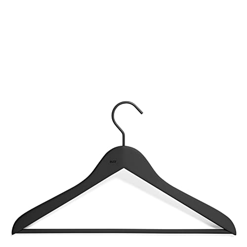 HAY Kleiderbügel Set Soft Coat Hanger aus Gummi und Aluminium in der Farbe Schwarz, Maße: 44cm x 27cm, 500083 von HAY