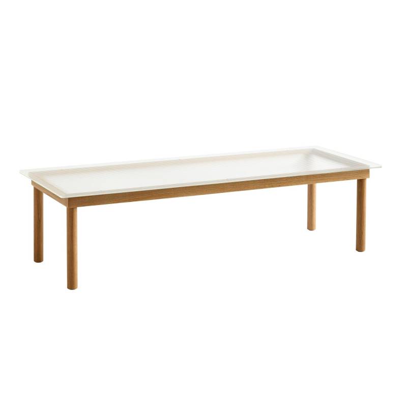 HAY - Kofi Couchtisch Gestell Eiche 140x50cm - transparent geriffelt, eiche/Tischplatte Glas/Gestell Eiche wasserbasiert lackiert/LxBxH 140x50x36cm von HAY