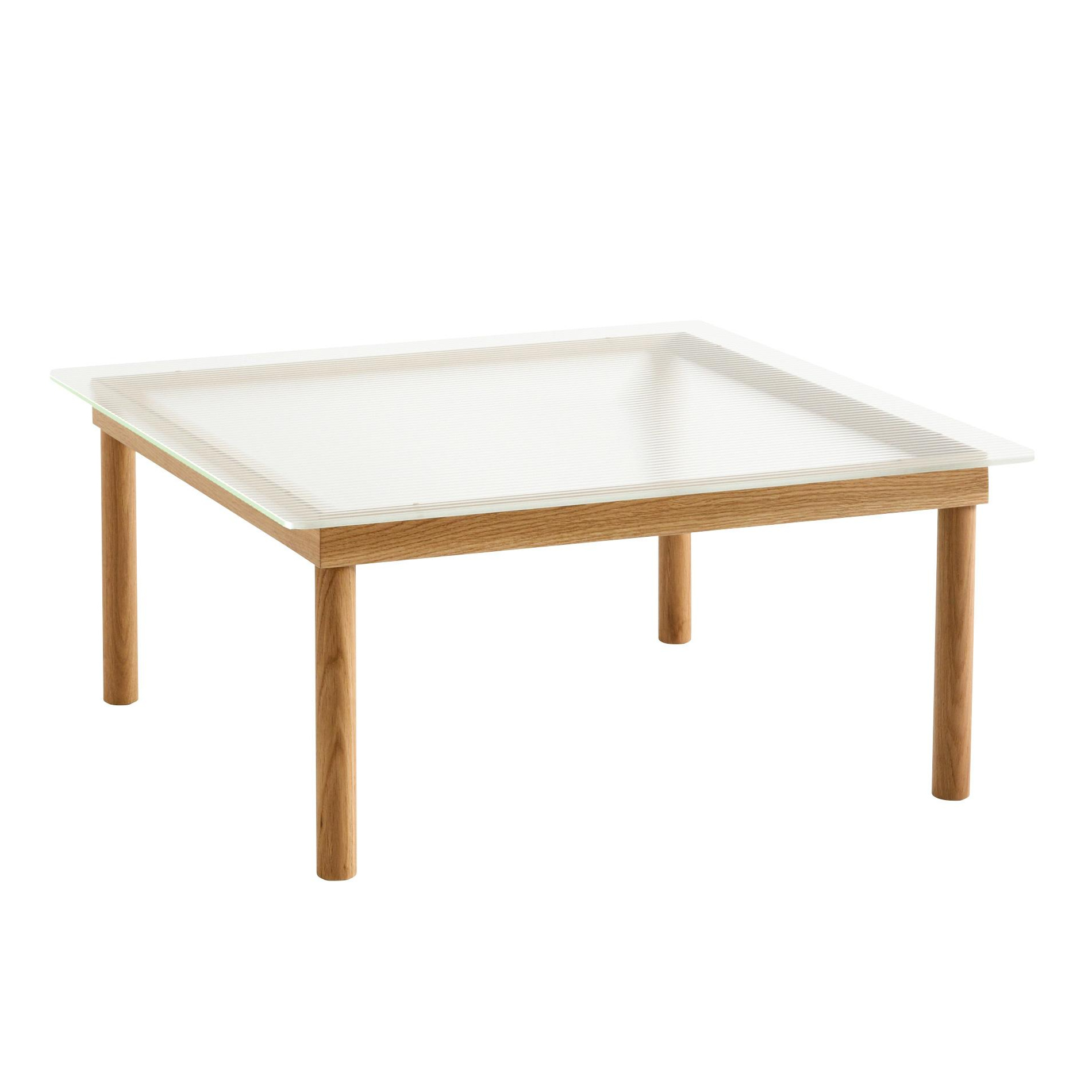 HAY - Kofi Couchtisch Gestell Eiche 80x80cm - transparent geriffelt, eiche/Tischplatte Glas/Gestell Eiche wasserbasiert lackiert/LxBxH 80x80x36cm von HAY