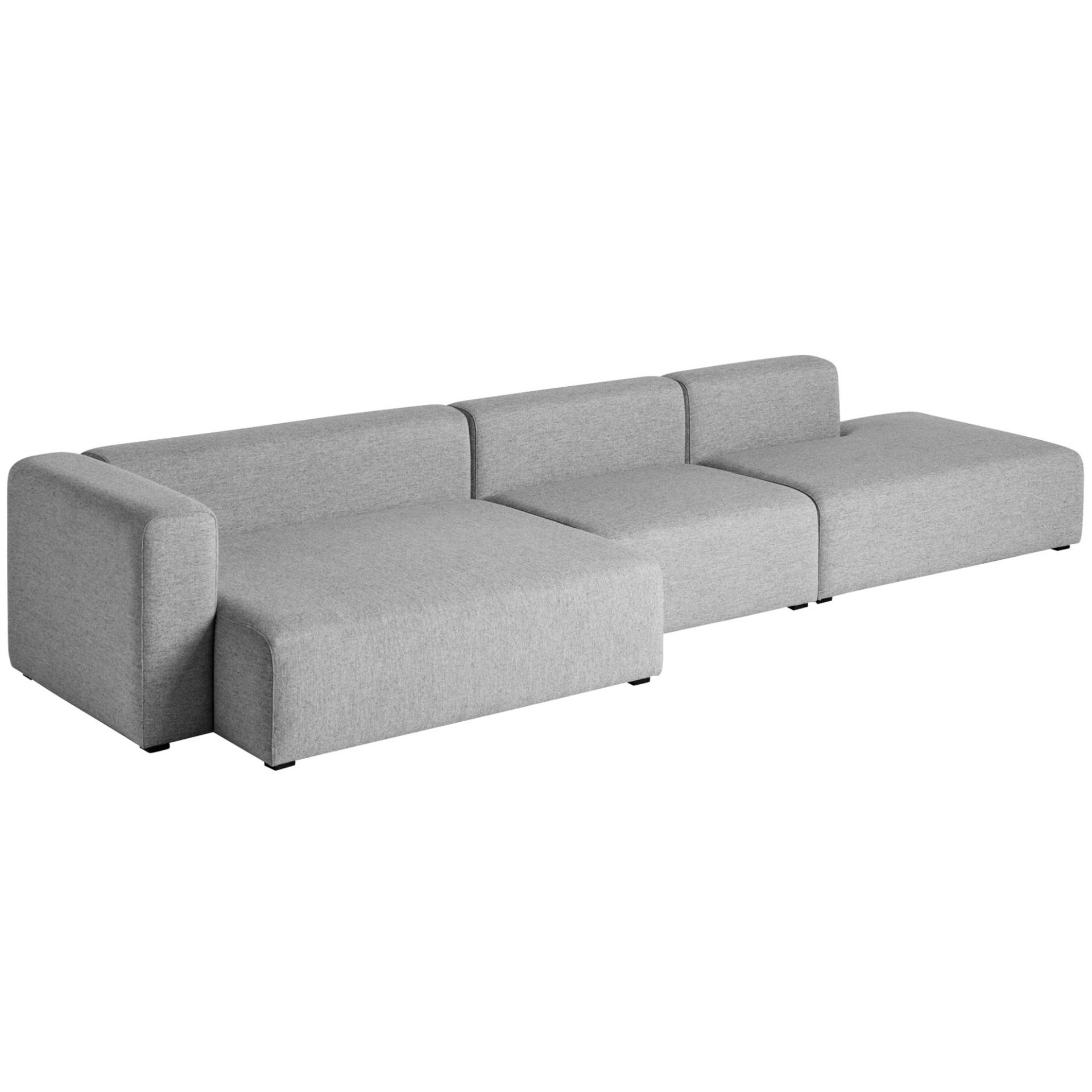 HAY - Mags 3-Sitzer Sofa links 338x127,5x67cm - grau/Kvadrat Hallingdal 116 (70% Schurwolle, 30% Viskose)/Füße Kiefernholz schwarz gebeizt/with felt g von HAY