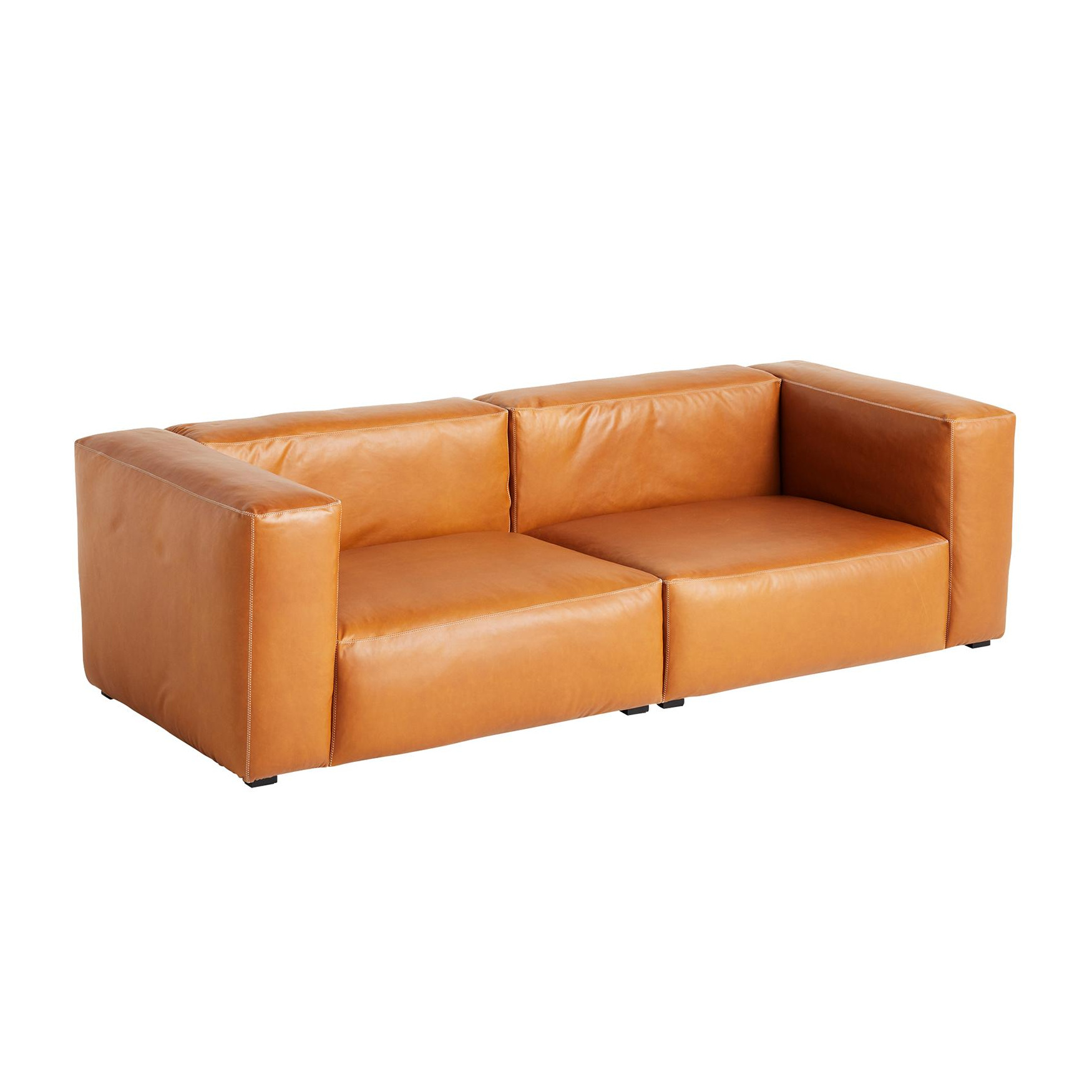 HAY - Mags Soft 2,5-Sitzer Sofa Leder 238x103,5x67cm - cognac/Naht hellgrau/Leder Sense/Füße Buche schwarz gebeizt/mit Filzgleitern von HAY