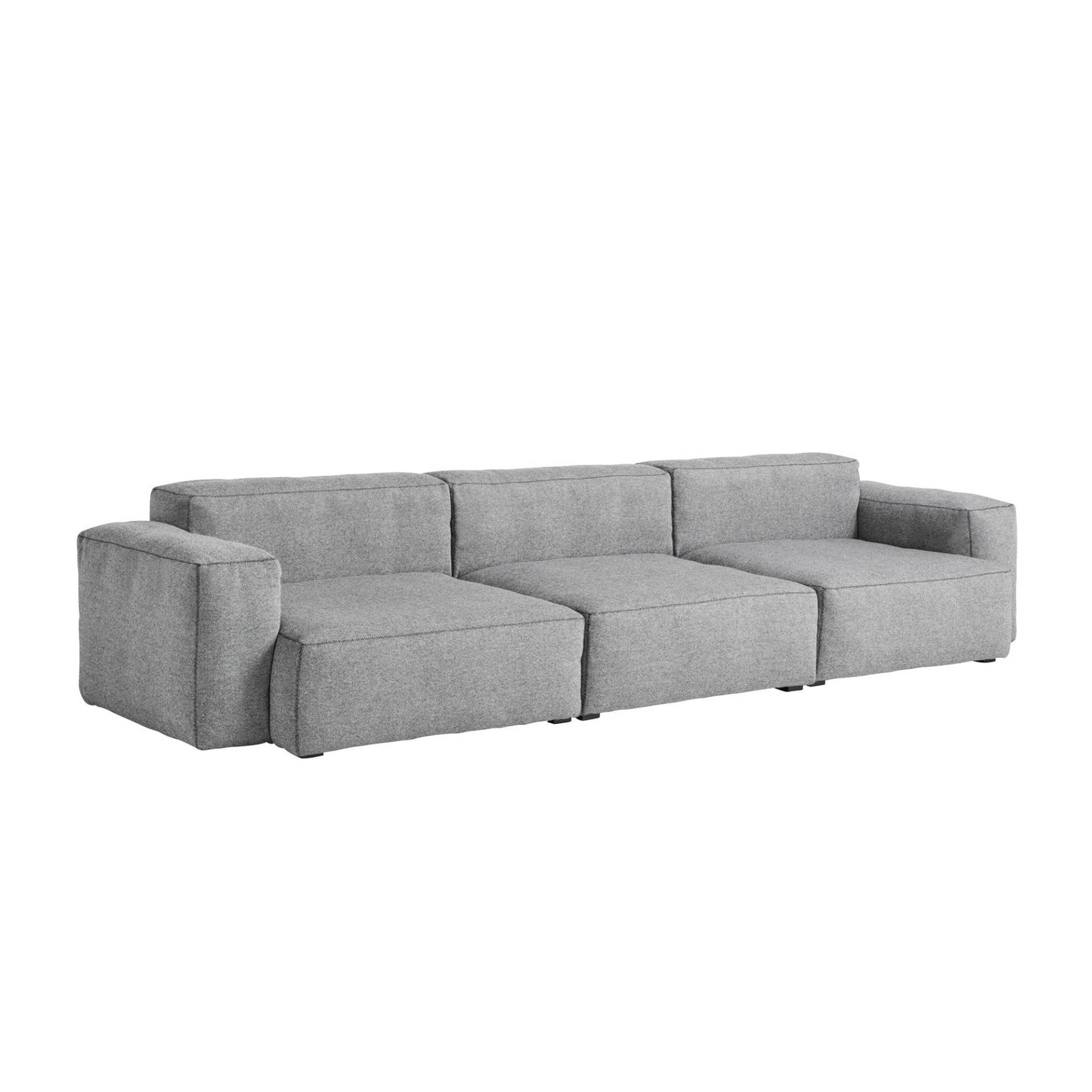 HAY - Mags Soft 3-Sitzer Sofa Armlehne niedrig - grau/Naht hellgrau/Stoff Hallingdal 126/Füße Kiefernholz schwarz gebeizt/mit Filzgleitern von HAY