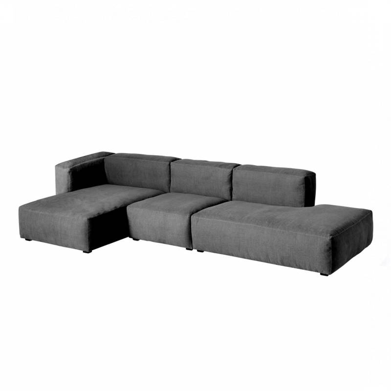 HAY - Mags Soft 3-Sitzer Sofa Links 334x153x67cm - anthrazitgrau/Naht schwarz/Stoff Divina Melange 180/Füße Kiefernholz schwarz gebeizt/mit Filzgleite von HAY