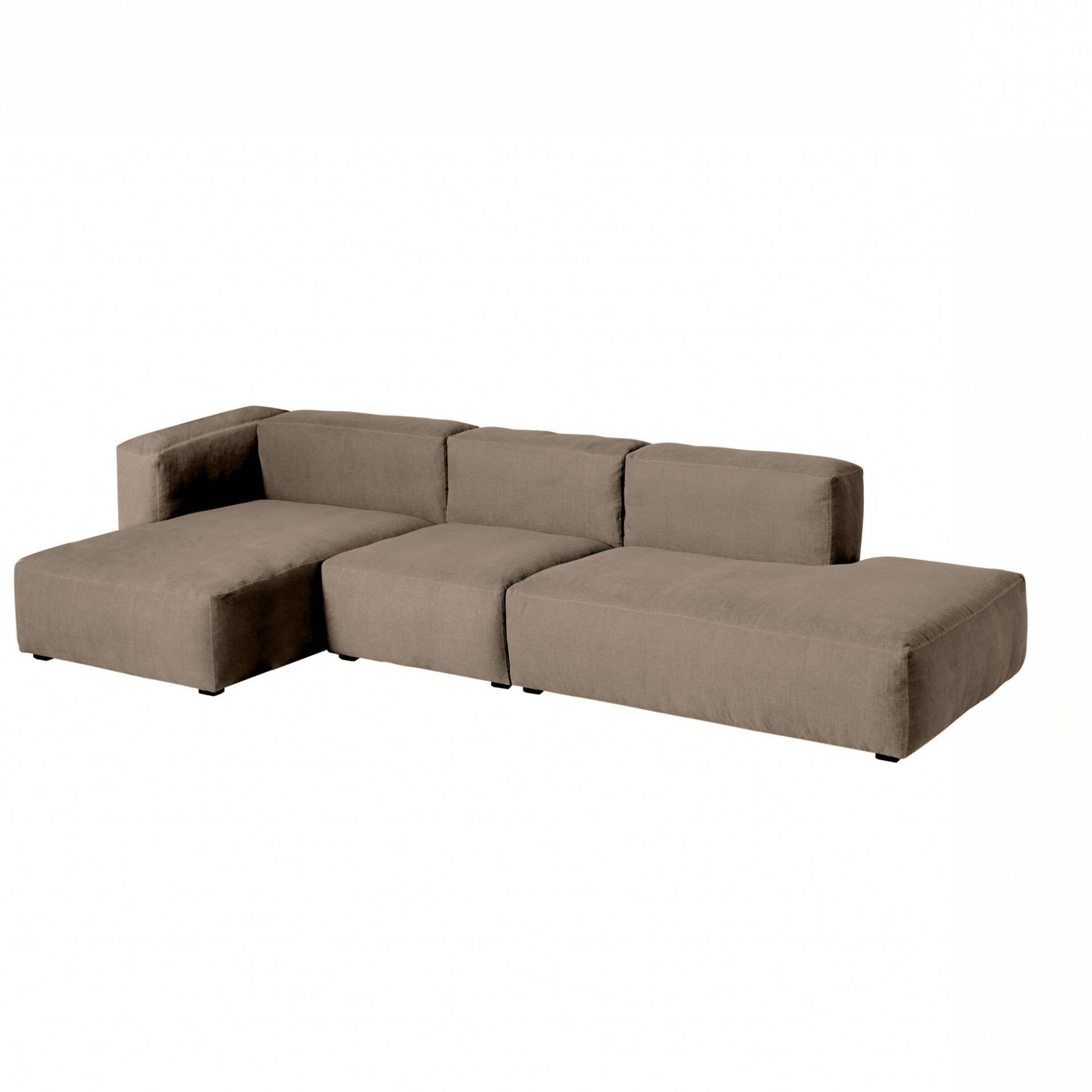 HAY - Mags Soft 3-Sitzer Sofa Links 334x153x67cm - braungrau/Naht schwarz/Stoff Divina Melange 260/Füße Kiefernholz schwarz gebeizt/mit Filzgleitern von HAY