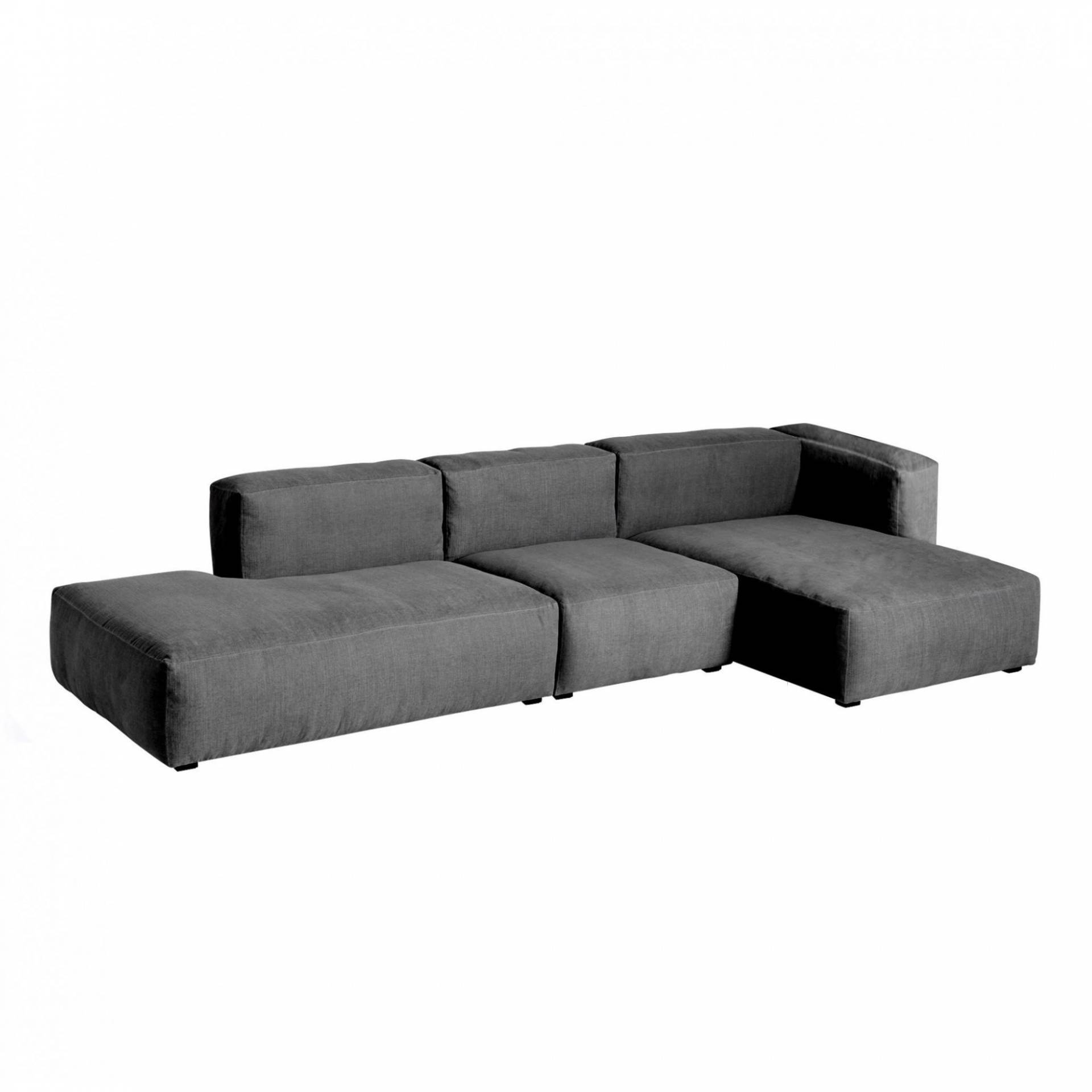 HAY - Mags Soft 3-Sitzer Sofa rechts 334x153x67cm - anthrazitgrau/Naht schwarz/Stoff Divina Melange 180/Füße Kiefernholz schwarz gebeizt/mit Filzgleit von HAY