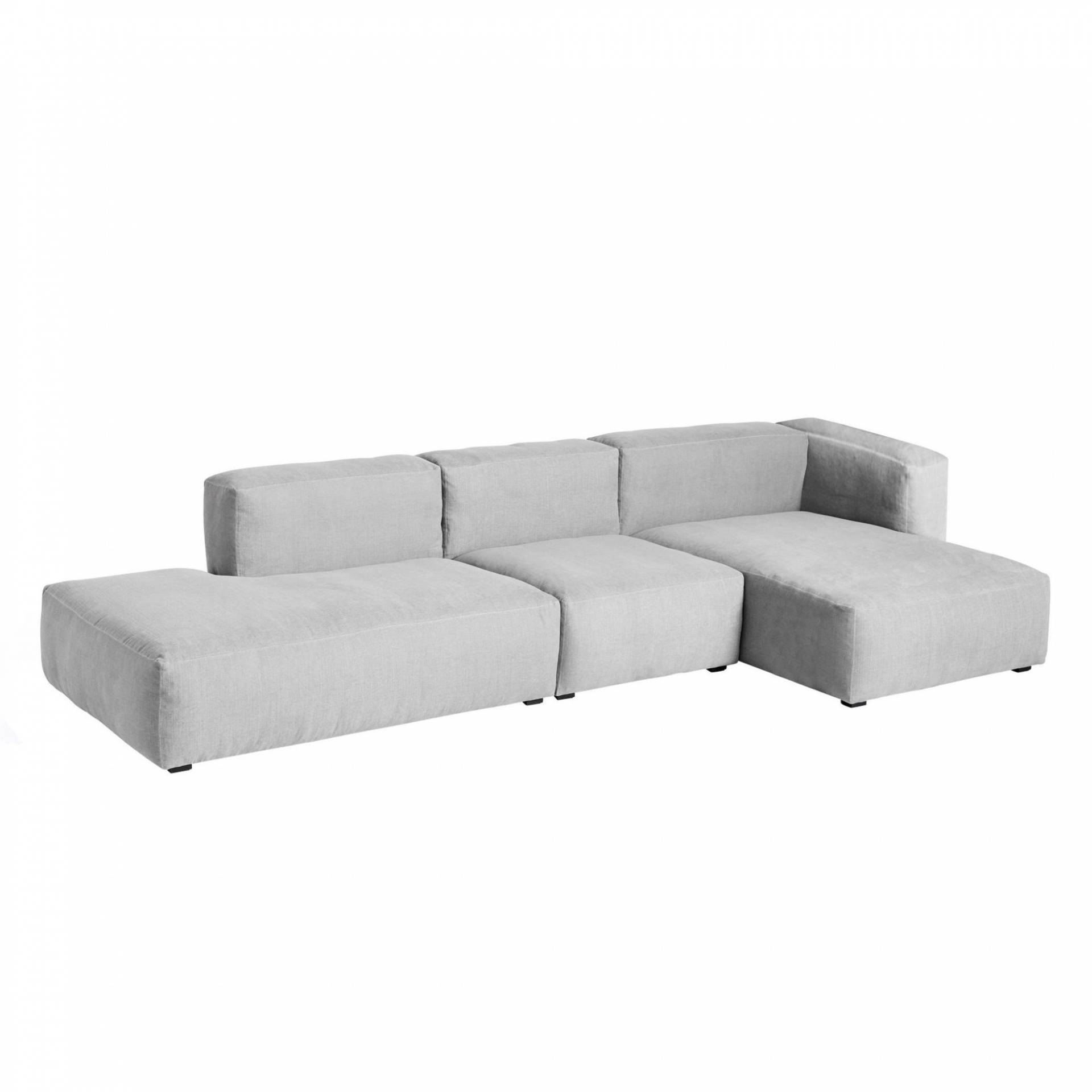 HAY - Mags Soft 3-Sitzer Sofa rechts 334x153x67cm - hellgrau/Naht schwarz/Stoff Divina Melange 120/Füße Kiefernholz schwarz gebeizt/mit Filzgleitern von HAY