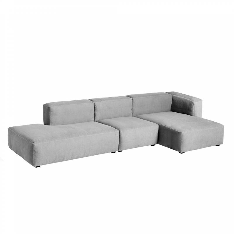 HAY - Mags Soft 3-Sitzer Sofa rechts 334x153x67cm - hellgrau/Naht schwarz/Stoff Hallingdal 130/Füße Kiefernholz schwarz gebeizt/mit Filzgleitern von HAY