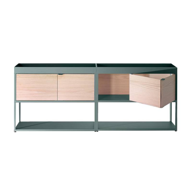 HAY - New Order Regal/Sideboard 200x79.5cm - army dunkelgrün/esche/mit 2 Holztüren von HAY