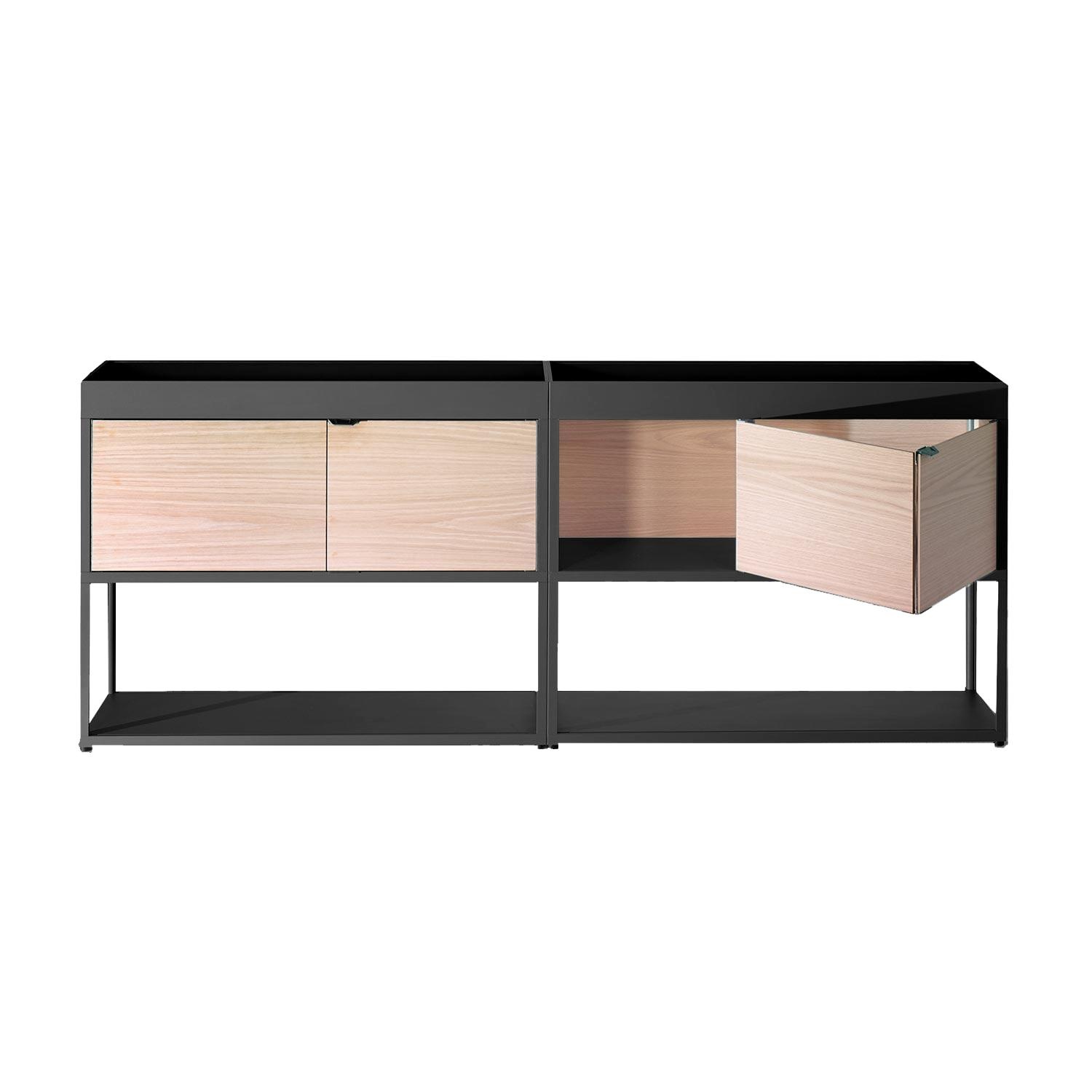 HAY - New Order Regal/Sideboard 200x79.5cm - charcoal/esche/lackiert/mit 2 Holztüren von HAY