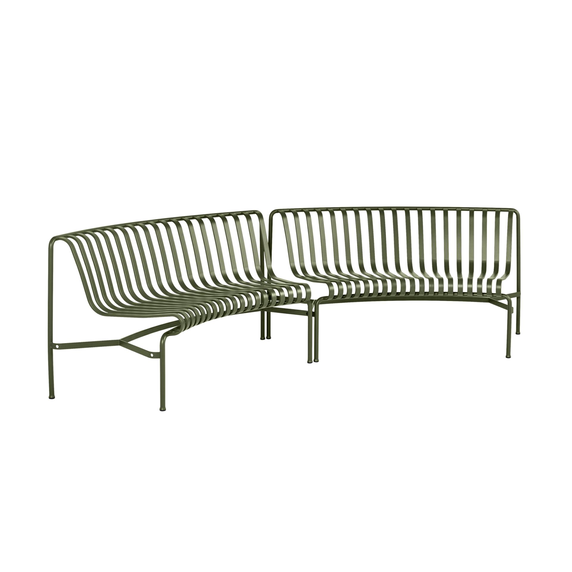 HAY - Palissade Dining Park Gartenbank In/In 2er Set - oliv/pulverbeschichtet/BxHxT 295,5x80x107cm von HAY