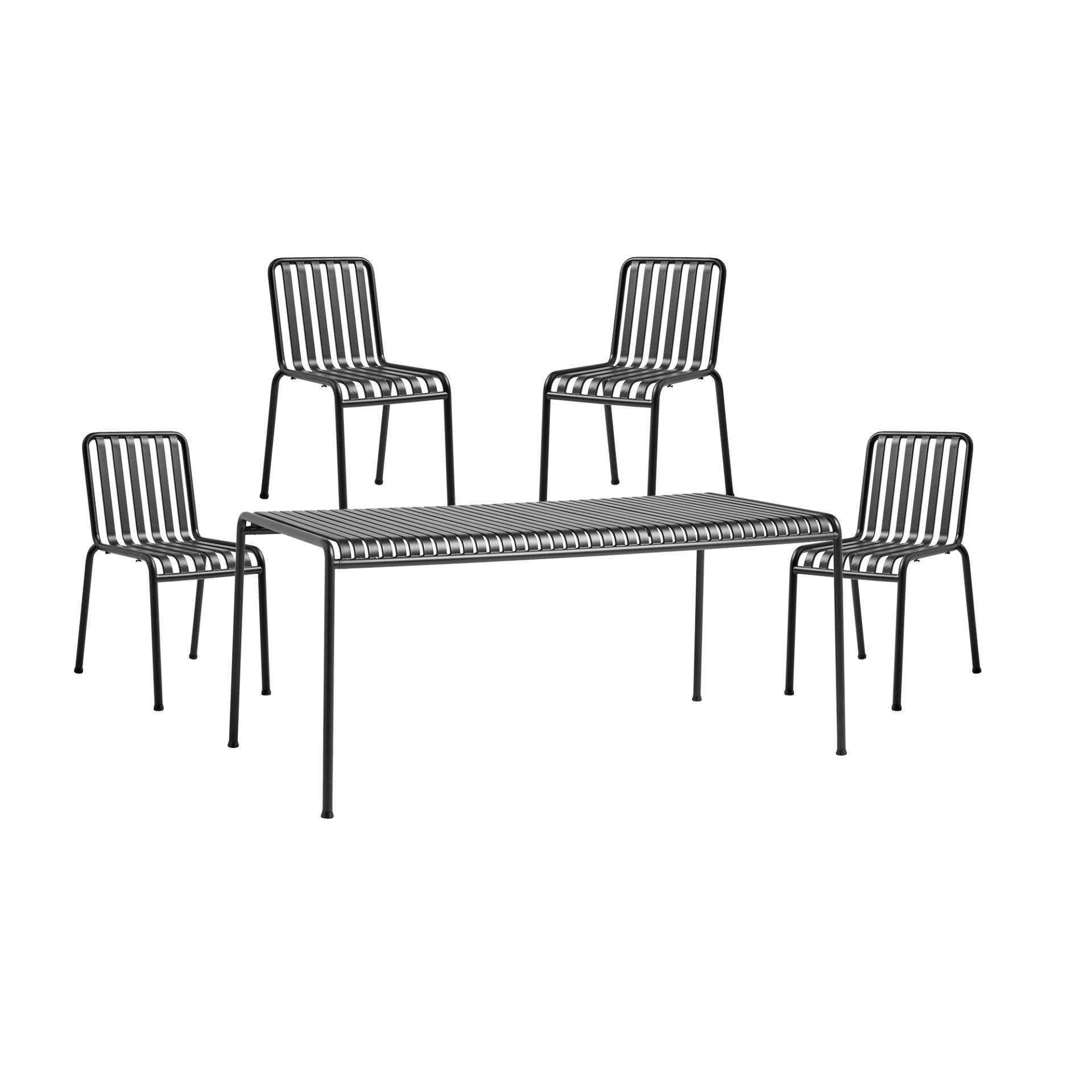 HAY - Palissade Gartenset Tisch + 4 Gartenstühle - anthrazit/pulverbeschichtet/LxBxH 170x90x75cm/ BxHxT 47x80x56cm von HAY